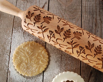 HERBS - engraved rolling pin for cookies - perfect gift idea, floral, organic, natural, Christmas gift idea, Mother's Day gift idea