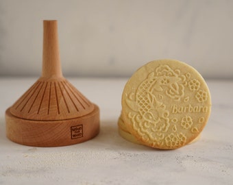 SELLO GRANDE para galletas personalizadas - Inspirado en el estilo japonés - 4 pulgadas de diámetro - sello de galleta de madera - grabado con láser - personalizado
