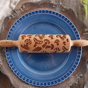 MUSHROOMS - MINI embossed, engraved rolling pin for cookies - perfect gift idea