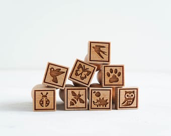 LITTLE CREATURES - set of 8 wooden stamps, engraved stamps for cookies, gift for baker, Christmas gift, embossing wood stamp, Mothers day