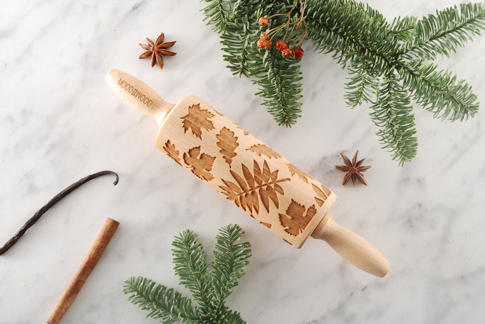 Feuilles d'automne - Mini Gaufré, Rouleau à Pâtisserie Gravé Pour Biscuits Idée Cadeau Parfaite, Org