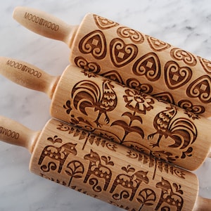 Embossed Rolling Pin Set: Scandinavian & Polish Folk Art Designs