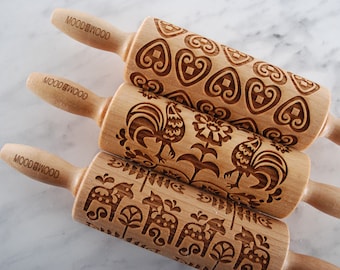 ART of FOLKLORE - set of 3 MINI embossed, engraved rolling pin for cookies - perfect gift idea