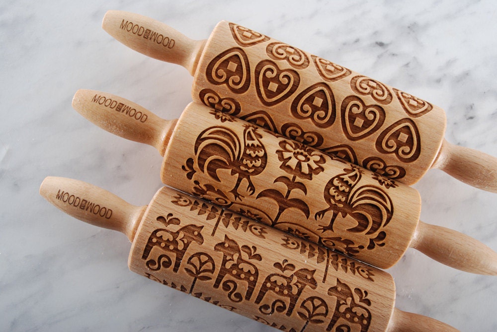 SCANDI CHRISTMAS Engraved Rolling Pin for Cookies Perfect Gift Idea,  Floral, Organic, Natural, Christmas Gift Idea, Mother's Day 