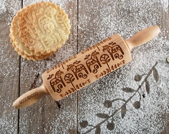DALA HORSE - MINI embossing rolling pin for cookies, embossed biscuits, Christmas, Mother’s Day, laser engraved, solid wood, scandinavian