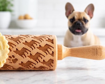 Rodillo de amasar con relieve de tamaño completo de bulldog francés: recuerdo personalizado de bulldog francés/regalo para el Día de la Madre/para amantes de los perros