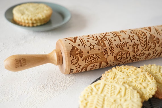 SCANDI CHRISTMAS Engraved Rolling Pin for Cookies Perfect Gift