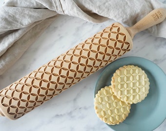 KUMIKO – embossing rolling pin for cookies, embossed biscuits, laser engraved roller, Mother’s Day gift, Christmas gift, Japanese, design,