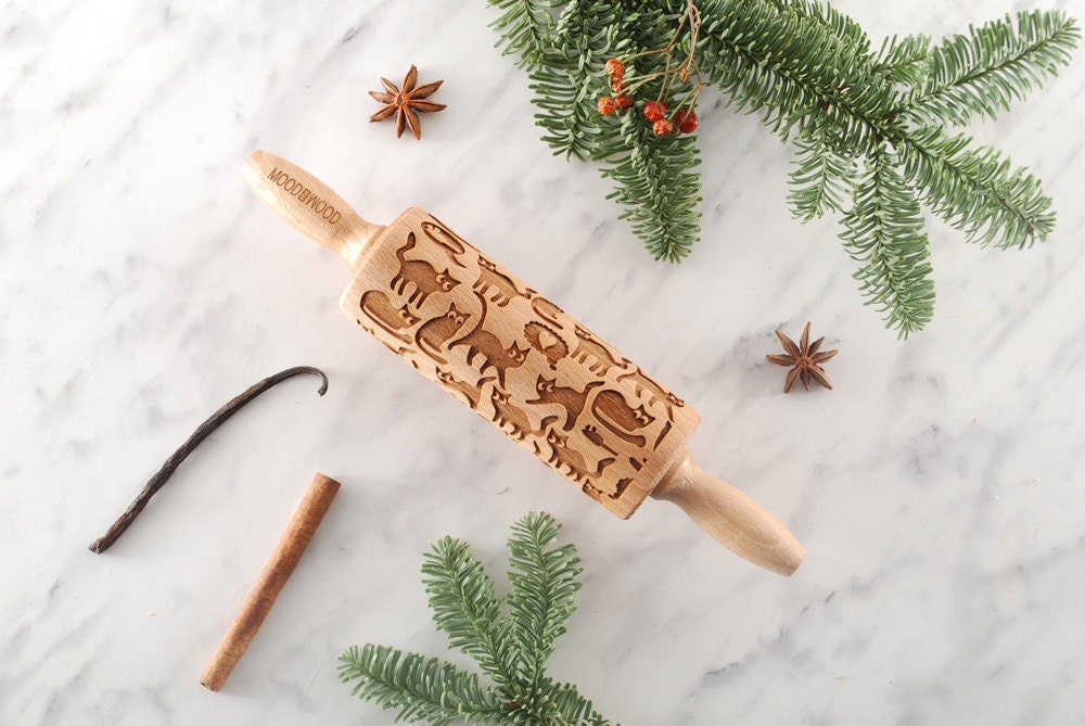 Funny Cats - Mini Gaufrage Rouleau à Pâtisserie Pour Biscuits, Biscuits en Relief, Cadeau de Noel, L