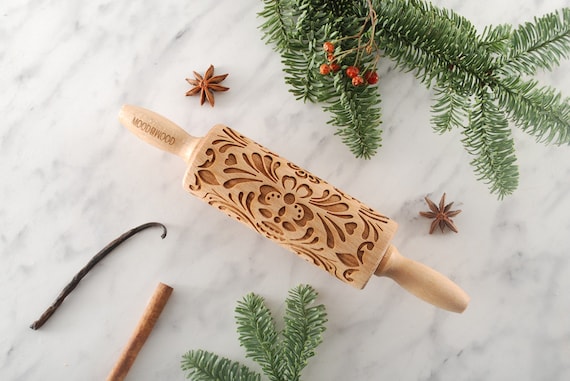 Rosemaling Embossed Rolling Pin: Norwegian Folk Art Cookie Baking
