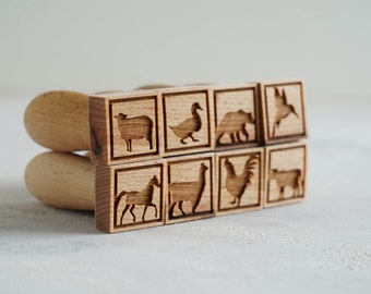 ANIMAL KINGDOM - set of 8 wooden stamps, engraved stamps for cookies, gift for baker, Christmas gift idea, embossing wood stamp, Mothers day