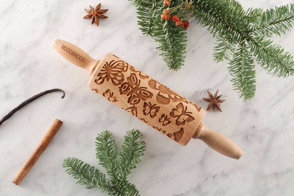 Papillons - Mini Rouleau à Pâtisserie en Relief Pour Biscuits, Biscuits Relief, Cadeau de Noel, Fête