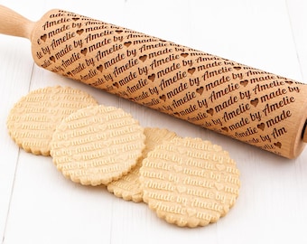 Rodillo personalizado hecho por / Rodillo con nombre grabado a medida / Sello para galletas en relieve / Regalo para reposteros