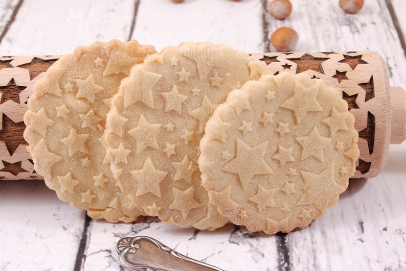 STARS MINI embossing rolling pin for cookies, laser engraved, solid wood, perfect Christmas gift, Mothers Day gift, sky, heaven, Christmas image 2