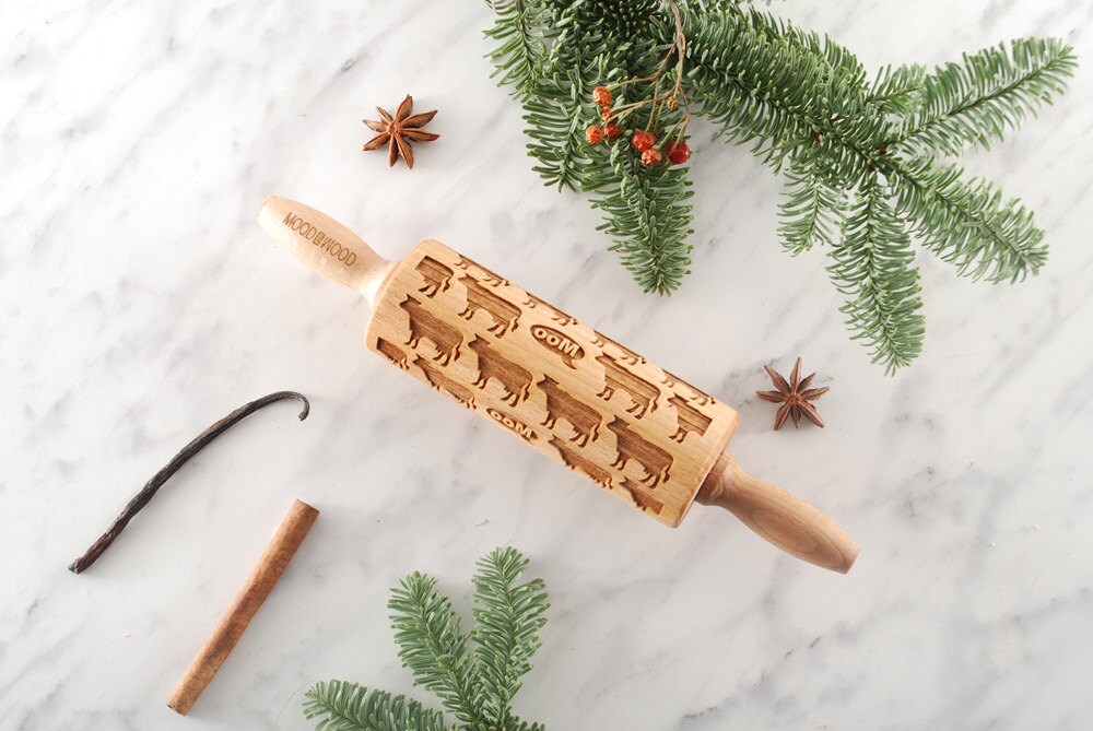 Cows - Mini Rouleau à Pâtisserie en Relief Pour Biscuits, Biscuits Relief, Noel, Fête Des Mères, Las