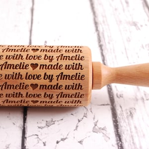 MADE WITH LOVE by... (horizontal style) - personalized, embossed, engraved rolling pin for cookies