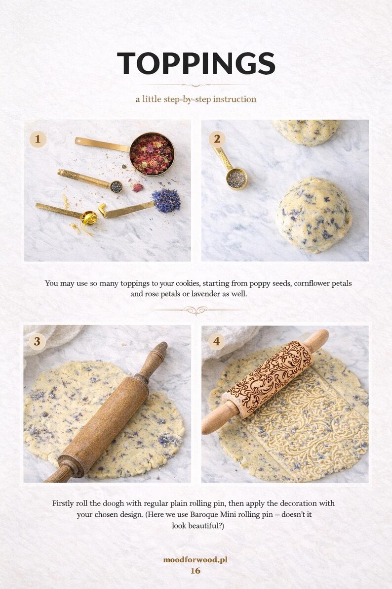 Rodillo con rosas en relieve: molde para galletas de madera de haya, regalo para mamá repostera. imagen 15