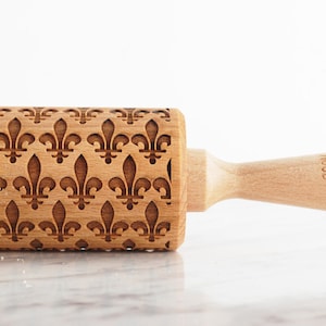 Fleur de Lis deegroller voor het bakken van koekjes • Houten gegraveerde deegroller • Cadeau voor Kerstmis en Moederdag • Keuken- en woondecoratie