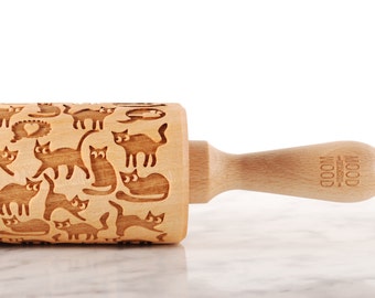 FUNNY CATS - embossing rolling pin for cookies, embossed biscuits, Christmas gift, Mother’s Day gift, laser engraved, animal lover