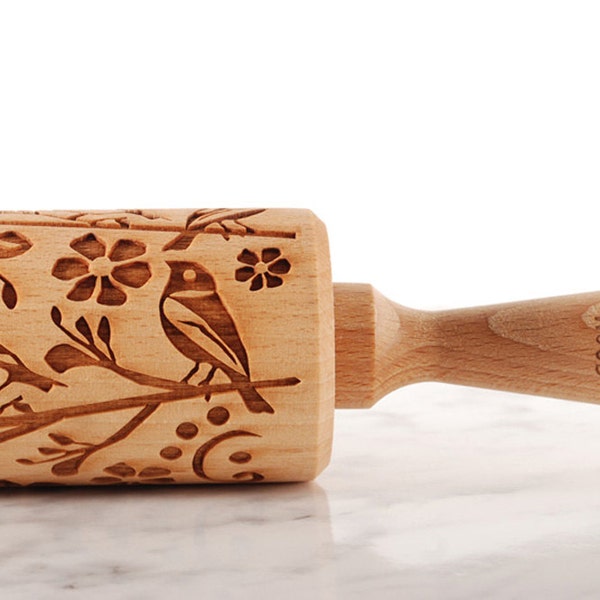 SPRING - embossed, engraved rolling pin for cookies - perfect gift idea