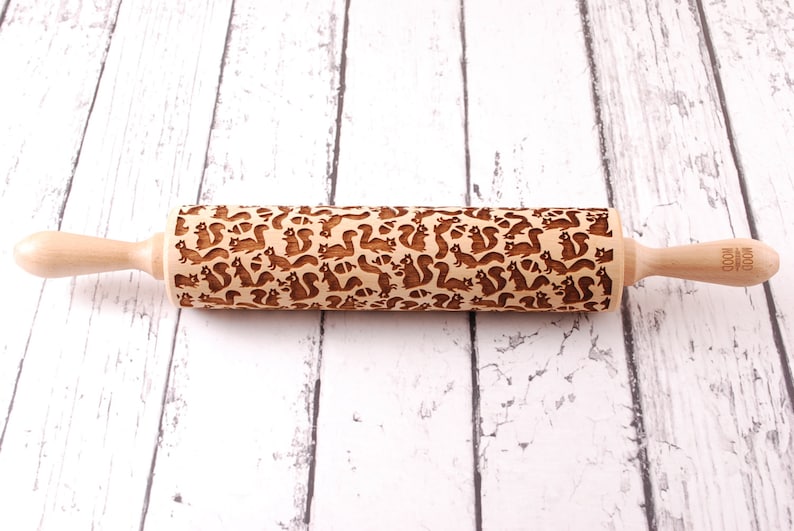 FUNNY SQUIRRELS embossing rolling pin for cookies, embossed biscuits, Christmas gift, Mothers Day gift, laser engraved, animal lover image 4