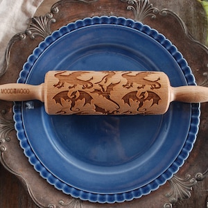 DRAGONS WAR - MINI embossing rolling pin for cookies, embossed biscuits, wooden Christmas present, Mother’s Day gift, laser engraved