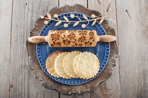 Orchid Embossing Rolling Pin: Floral Cookie Stamp, Baking Tool