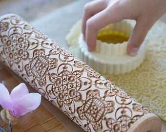 LACE - embossing rolling pin for cookies, laser engraved, solid wood, perfect Christmas gift, Mother’s Day present, vintage lace design