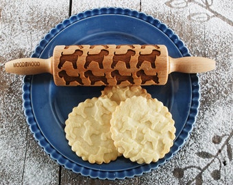 Deegroller met Wheaten Terrier-reliëf: massief houten koekjesstempel