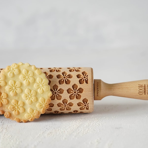 SAKURA - engraved rolling pin for cookies - perfect gift idea, floral, organic, Christmas gift idea, Mother's Day gift, Japanese design