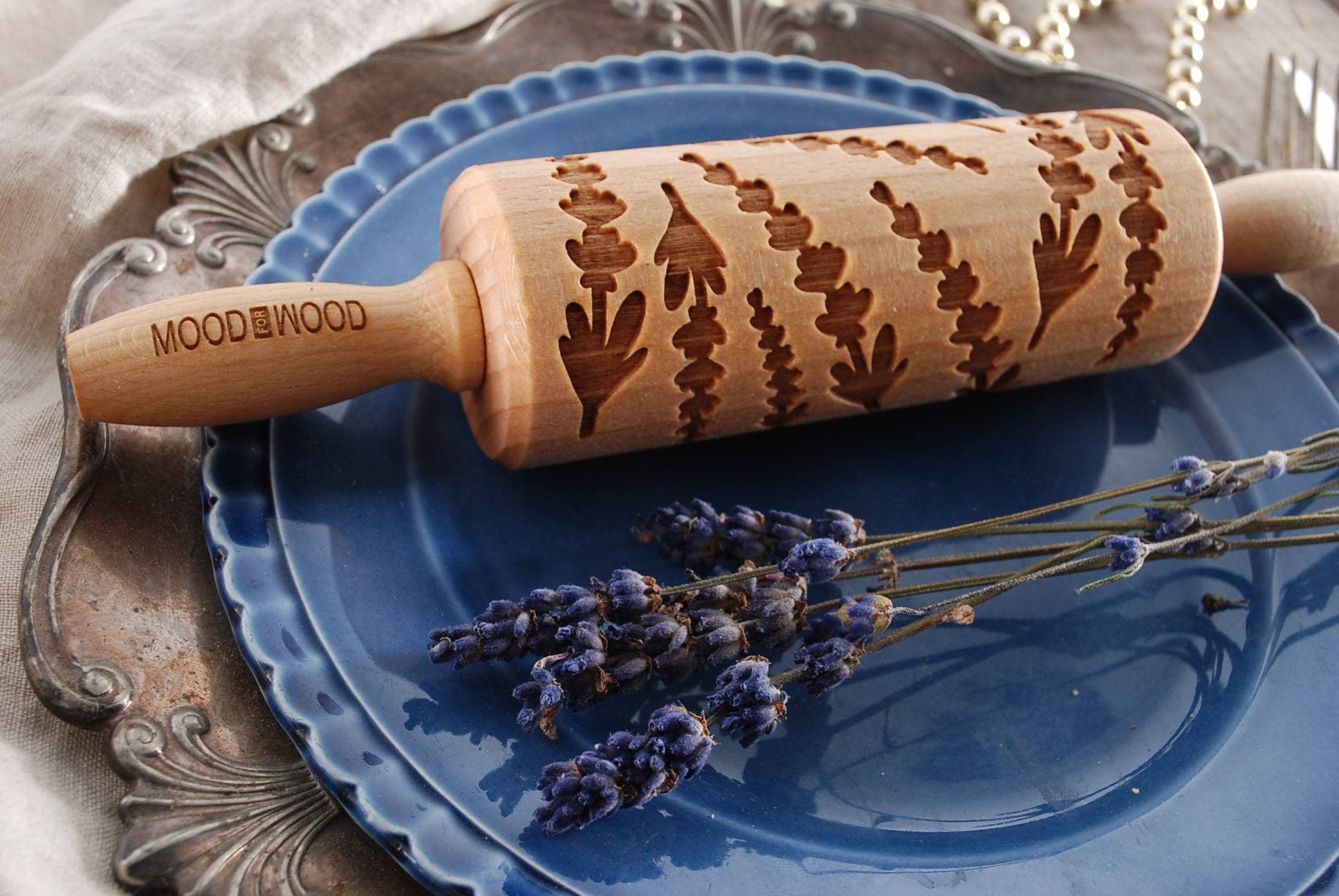 Lavender - Mini Rouleau à Pâtisserie en Sailossing Pour Biscuits, Laser Gravé, Bois Massif, Cadeau P