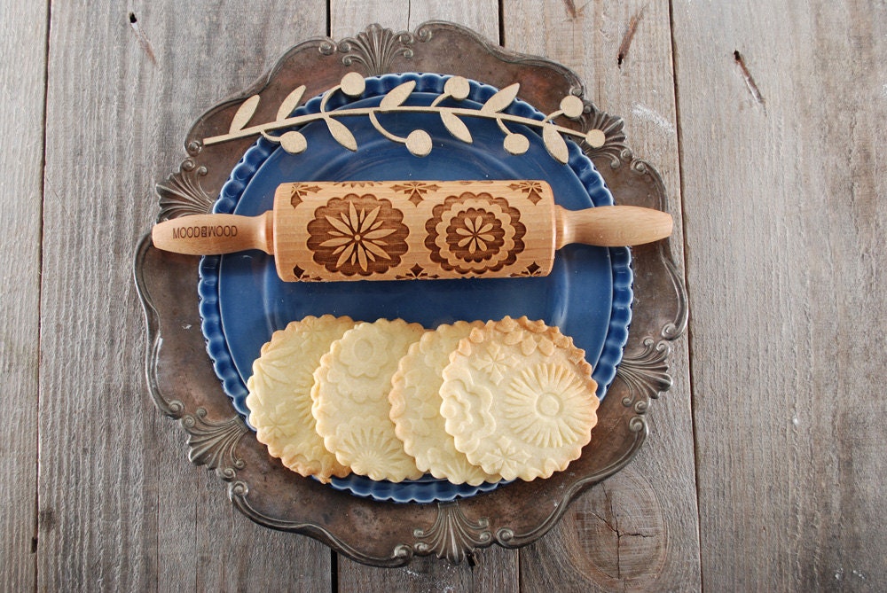 Mandalas - Mini Rouleau à Pâtisserie en Gaufrage Pour Biscuits, Laser Gravé, Bois Massif, Cadeau Par