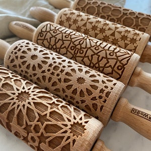MOSAIC PATTERNS set of 5 MINI embossed, engraved rolling pin for cookies perfect gift idea, Mother's Day gift idea image 2