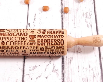 ESPRESSO - embossing rolling pins for cookies, embossed biscuits, wooden Christmas present, Mother’s Day gift, laser engraved