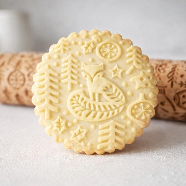 Rouleau à pâtisserie gravé : biscuits de Noël folkloriques scandinaves, moule en bois de hêtre