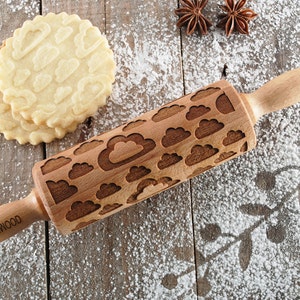 CLOUDS MINI embossing rolling pin for cookies, embossed biscuits, Christmas, Mothers Day, laser engraved, solid wood image 1