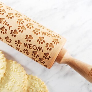 MEOW PAW Embossing Rolling Pin: Laser Engraved Wood, Cat Lover Gift