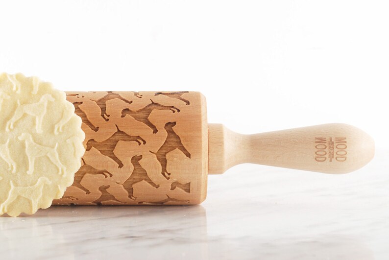 Holiday baking with embossed rolling pin – handmade gift for dog lovers