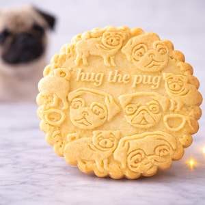 Engraved Pug Rolling Pin: Handmade Beech Wood Cookie Stamp