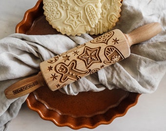 GINGERBREAD - MINI embossed, engraved rolling pin for cookies - perfect gift idea - Christmas gift