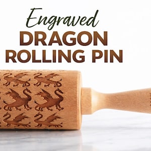 Engraved Dragon Rolling Pin, Handmade Wooden Cookie Roller, Gift for Fantasy Fans
