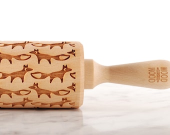 FOX - embossing rolling pin for cookies, embossed biscuits, wooden Christmas present, Mother’s Day gift, laser engraved, solid wood