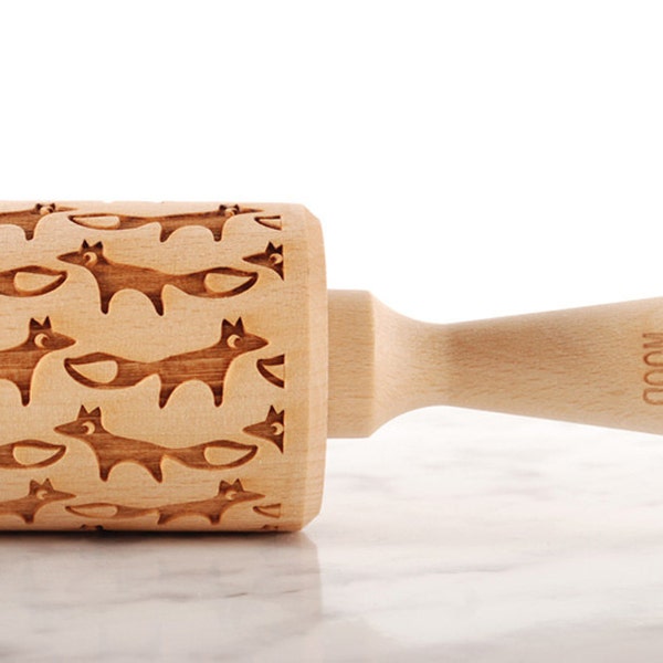 FOX - embossing rolling pin for cookies, embossed biscuits, wooden Christmas present, Mother’s Day gift, laser engraved, solid wood