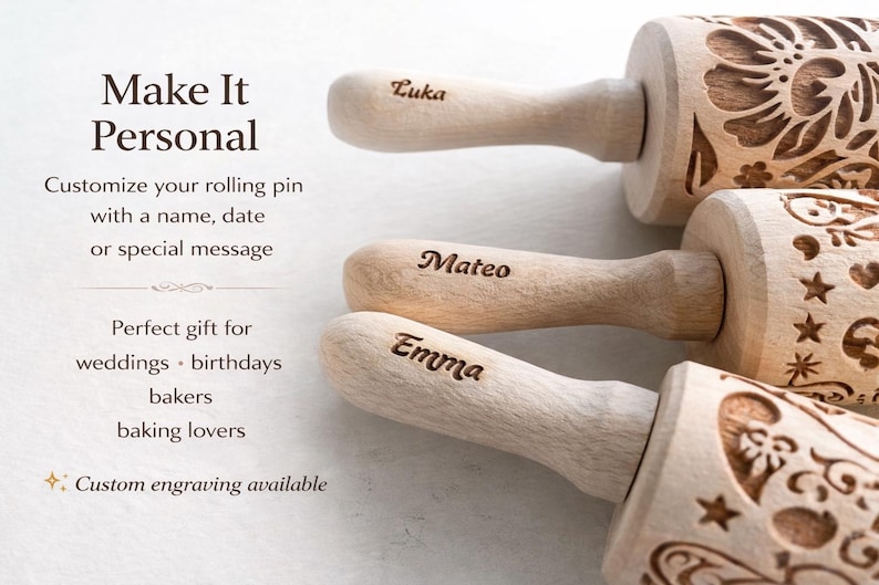 Scottish thistle embossed rolling pin in beechwood – handmade cookie pattern tool image 8