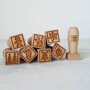 Christmas Cookie Stamps: Engraved Wood Stamp Set for Baking
