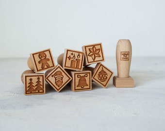 CHRISTMAS - set of 8 wooden stamps, engraved stamps for cookies, gift for baker, Christmas gift idea, embossing wood stamp, Mothers day gift