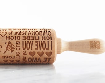 I LOVE YOU - embossing rolling pin for cookies, laser engraved, solid wood, perfect Christmas gift, Mother’s Day present, valentine’s day