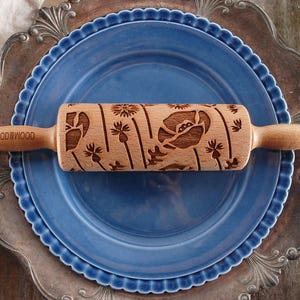 FIORI DI PRATO - MINI mattarello per goffratura per biscotti, inciso al laser, legno massello, regalo di Natale perfetto, regalo per la festa della mamma, papaveri