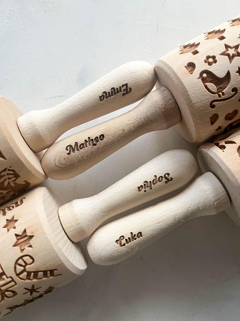 Rodillo con relieve azteca – Moldeador de masa de madera de haya para galletas imagen 7