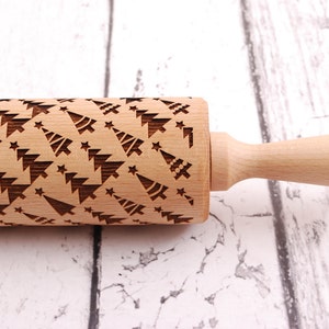 CHRISTMAS TREES embossing rolling pin for cookies, embossed biscuits, Christmas, Mothers Day, laser engraved, solid wood image 1